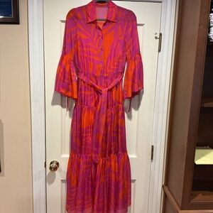 NWOT CH Carolina Herrera Vibrant Pink and Orange Silk Dress, Size XS